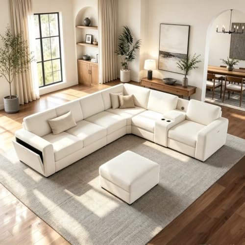 Vesgantti Modular 6-Seater Chenille L Shaped Sectional Sofa, Beige