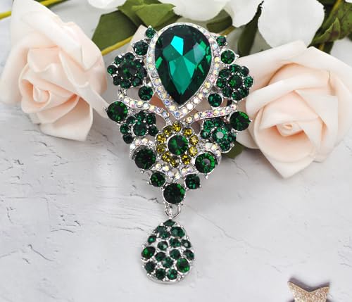 Image of Gyn&Joy Women's Austrian Crystal Bouquet Flower Teardrop Large Gorgeous Brooch Pin