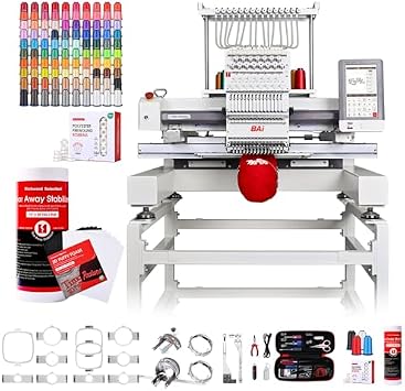 BAI The Vision+100 Colors thread+12" x 50 Yd tear Away Backing+ 12"x16" Puffy Foam+White Bobbins 144pcs Plastic Sided Type LSA155, 60WT75D/2