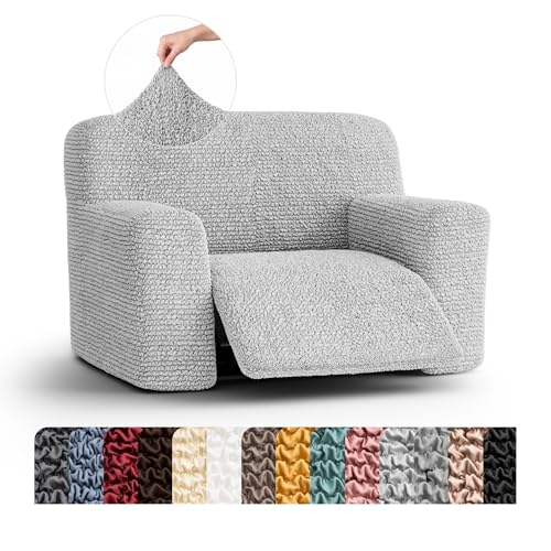 PAULATO Recliner Cover – Soft Form-Fit Slipcover – Stretch 1-Piece Reclining Furniture Protector – Machine Washable Hypoallergenic Fabric – Light Grey (Oversized Recliner 39"-54" Wide)