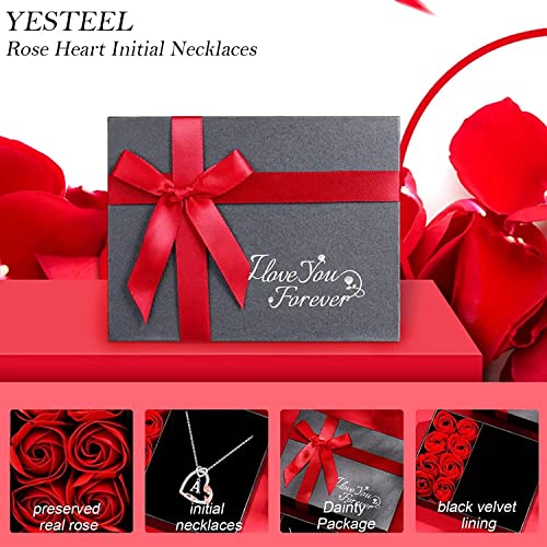 Yesteel Rose Heart Initial Necklaces For Women Teenage, Letter Initial M Necklace Jewelry Anniversary Birthday Gifts Necklace For Her Girlfriend Wife Romantic Wedding Engagement Bridesmaid Gifts #TOP5