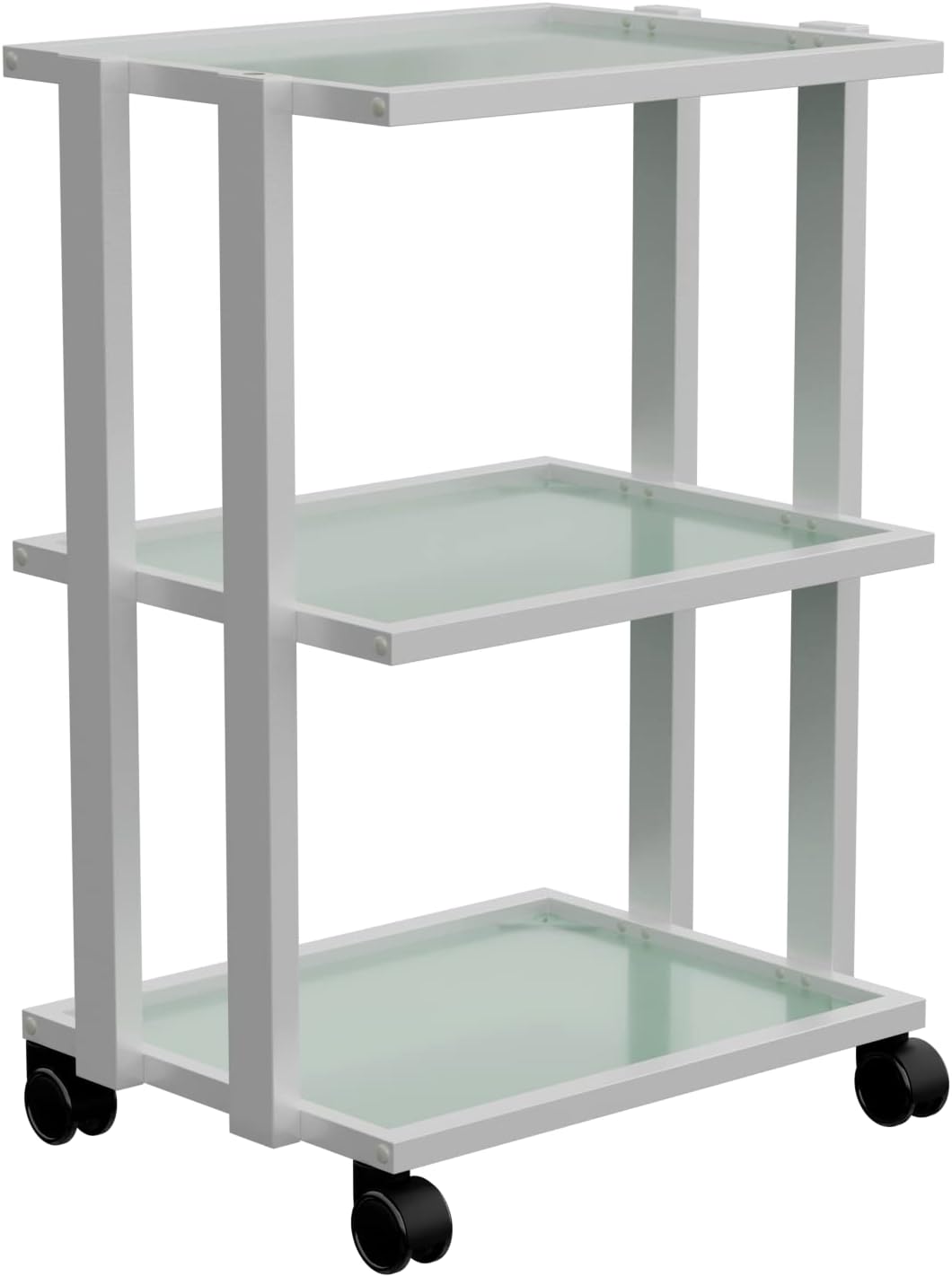 Trolley with Three Tier Glass Tray and Metal Frame for Salon Spa Medical Office Treatment - USA-1041 - White