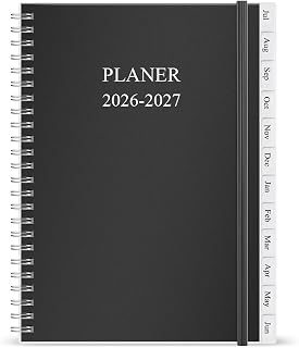 2026-2027 Tagebuch, Juli 2026 - Juni 2027 Wochenplaner mit Monatsregistern, Gesäßtasche, elastischer Verschluss, Doppeldrahtbindung, einfache Organisation des täglichen Lebens, 14,8×21cm, Black
