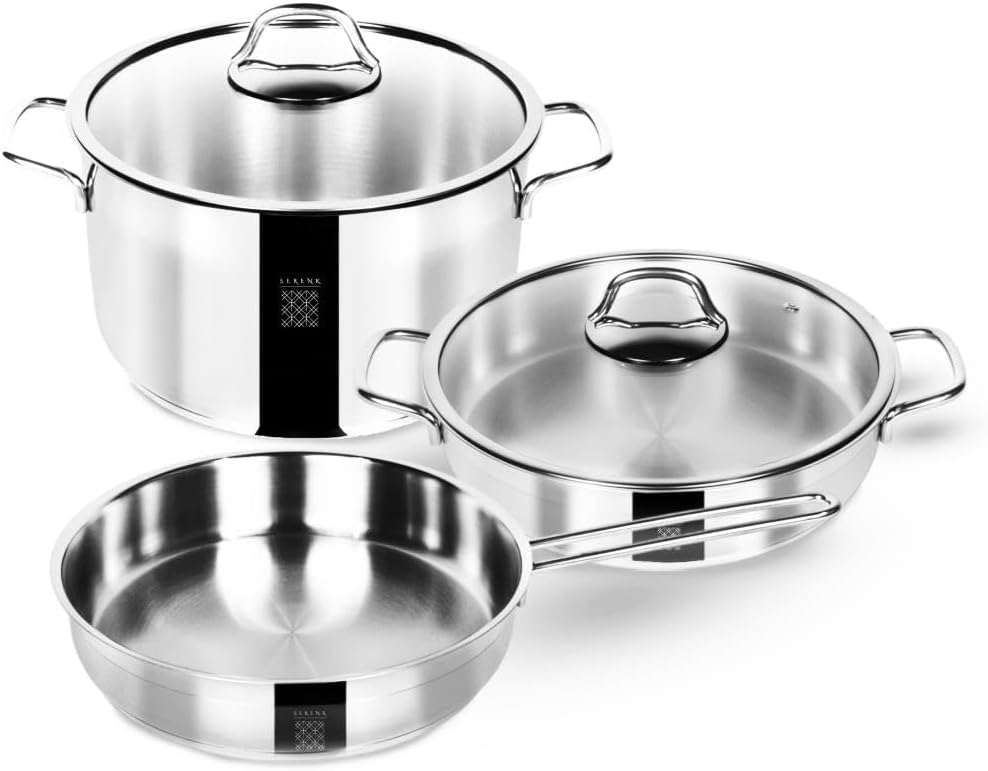 Serenk Pots and Pans Set Stainless Steel, Non Stick, 7 Pieces, Non Toxic Cokware, Induction Cookware, w/Pots & Pans & Saucepans, Cooking Sets Pots and Pans (Stainless Steel 5 Pc)