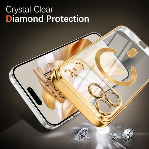 Image of Magnetic Glossy Case for iPhone 17 Pro,iPhone 17Pro Phone Case Slim Clear Luxury with Screen Protector & Camera Protector [Compatible with MagSafe], Shockproof Cover for iPhone Pro 17-Gold