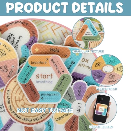 48 Pcs Anxiety Sensory Stickers Fidgets Mindfulness Textured Calm Strips Boho Mood Calming Sticker Stress Anxiety Relief Calm Stickers for Adults & Teens Classroom Must Haves Laptop Supplies