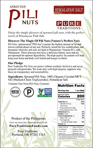 Wild Sprouted Pili Nuts, (5 oz Bag) with Himalayan Salt and Organic Coconut MCT Oil, Perfect Keto Friendly Snack, Vegan, Low Carb Energy, No Sugar Added, Ketogenic Fat Superfood, Gluten/Soy/Dairy Free