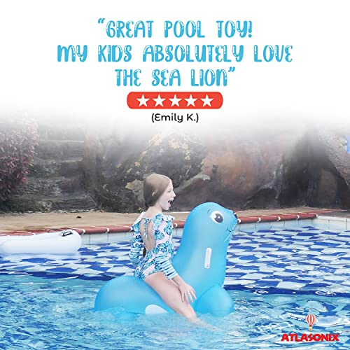 Atlasonix Inflatable Ride-On Sea Lion Pool Float - Summer Floating Raft For Kids, Large Pool Raft - Blow-Up Float, Safe, Stable & Durable For Lake, Beach, Pool Party For Ages 3-8 #TOP1