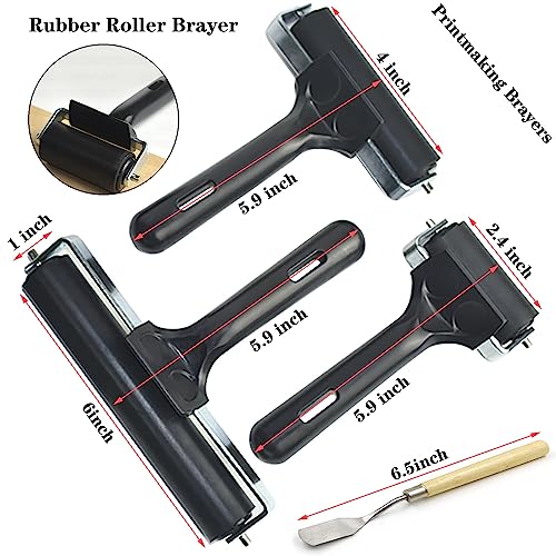 HRJZF Soft Rubber Brayer Rollers for Crafting Brayer Rollers for Printmaking Brayer Tool Paint Brush Ink Applicator Art Craft Oil Painting Tool 4 Pack (2.4 inch,4 inch,6 inch,1 Scraper) - Thumbnail 2