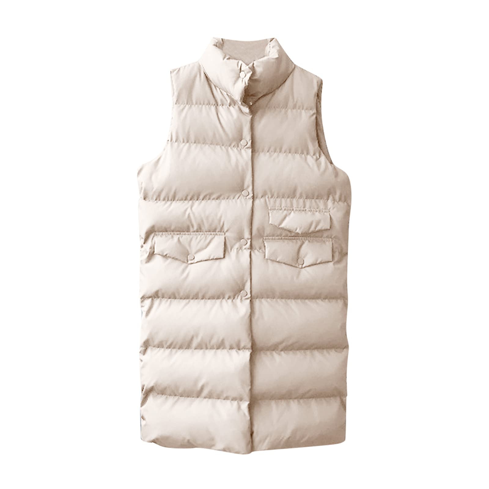 Generisch Chaleco de plumón para mujer, ligero, largo, sin mangas, chaqueta de plumas para mujer, chaqueta de plumas para exteriores, abrigo de invierno cálido, abrigo de invierno con botones