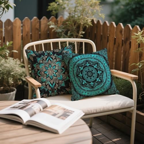 Housse coussin 45x45 mandala bleu imperméable pour canapé k-714