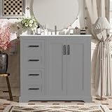 36 Inch Grey Bathroom Vanity with Ceramic Sink,Modren Bathroom Vanity with Left Side 3 Drawers & Integrated Countertop,Ample Storage with Adjustable Shelf,Soft Closing Doors,Overflow Protection