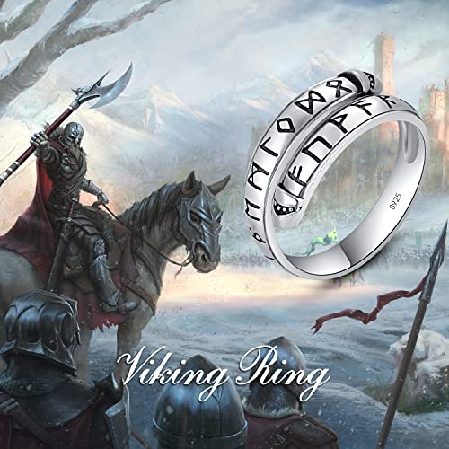 Kingwhyte Viking Ring 925 Sterling Sliver Adjustable Nordic Viking Runes Arrow Ring Vegvisir Compass Viking Jewellery Protection Ring For Men Women #TOP4
