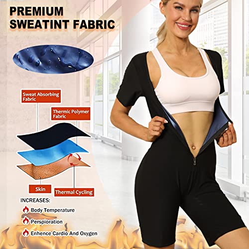 Everfion Sauna Suit For Women Waist Trainer Short Sleeve Sweat Suit With Shorts Full Body Shaper #TOP4