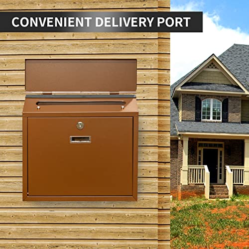 Yoocabinet Mailbox Wall Mount,Large Capacity Locking Mailbox For Outside,Galvanized Steel Cover And Rust-Proof Metal Post Box 14.2"X9.1"X4.0" Black,Mb008B #TOP4