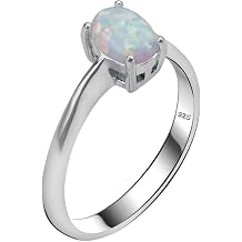 Alpha Rock Genuine Solid 925 Sterling Silver Simulated Round Fire Opal CZ Accents Halo Ring, Engagement Promise Wedding Statement Birthstone Fine Ring, Gift for Women