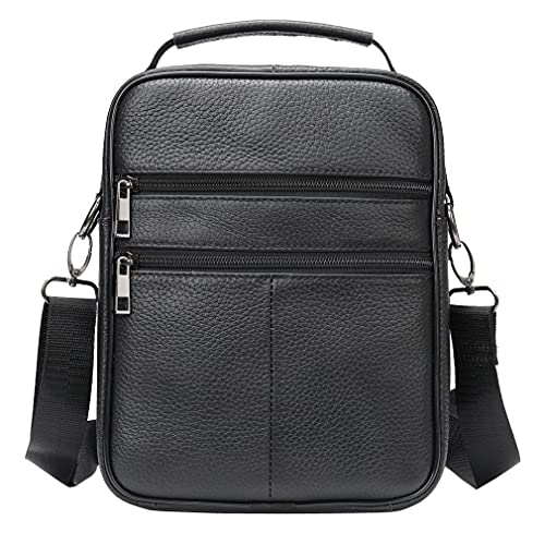 Hebetag Leather Shoulder Handbag Messenger Bag for Men Outdoor Travel Business Crossbody Pack Pouch Camping Casual Daypack Pocket Black by Hebetag - Used condition - Image 2