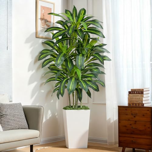 Keeplush Pianta Finta Dracaena Artificiale 180cm alta con Vaso Bianco,