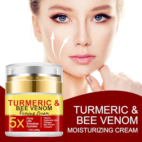 Yniquet Bee Venom Face Cream with Turmeric for Wrinkles, Turmeric Face Firming Cream Lifting Hydrating Anti-aging Moisturizer for Face Skin Care Suitable for All Skin Types 1.76 oz