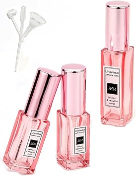 GAOGAO Portable Glass Perfume Spray Bottle, 5-10ml Refillable Sample Bottles with Dropper, Pink pink