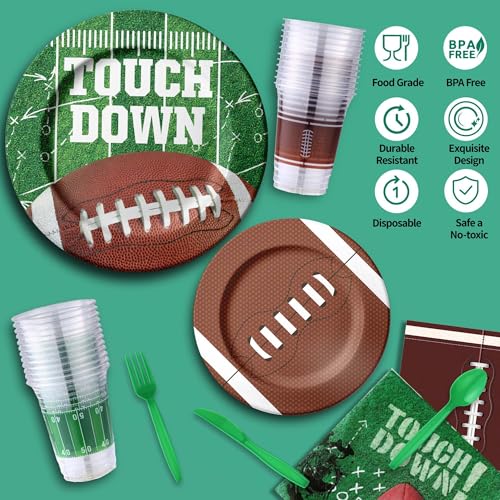 173PCS Football Party Supplies Kit for 24 Guests - Football Birthday Party Supplies with Paper Plate Napkin Big Cup Cutlery Banners Touchdown Tablecloth Tailgate Party Decorations(B) - Thumbnail 6