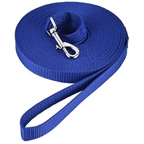 HAPPY HACHI Dog Training Lead 10m/33ft, Long Line Nylon Leash for Small Medium Large Dogs Puppy Pets Recall Training, Obedience Tracking, Backyard, Blue Cover
