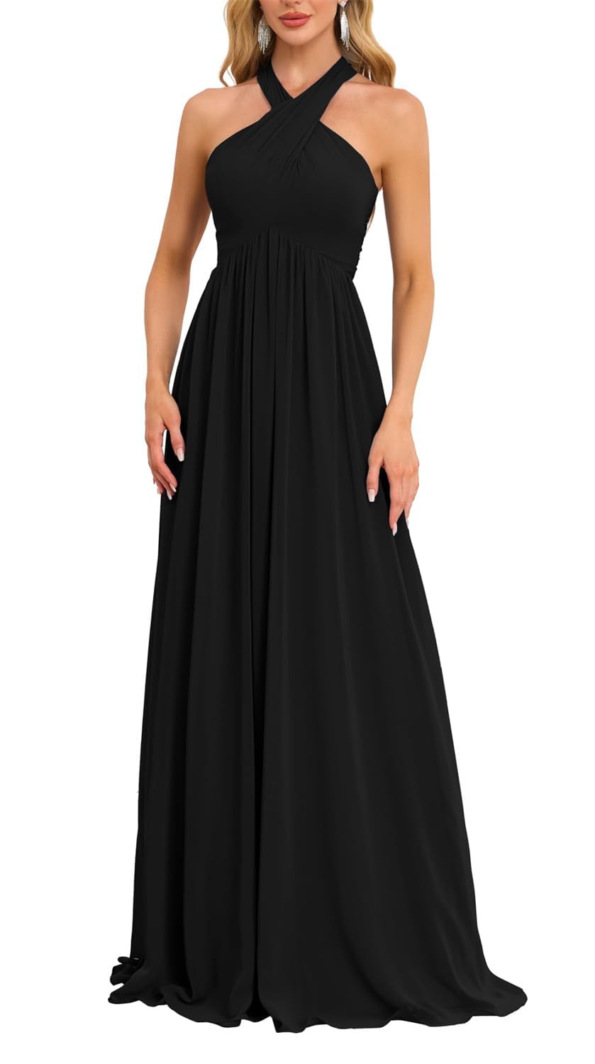 Robe de soirée mousseline plissée DSJ093 : le dos nu sans compromis