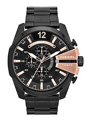 Diesel Montre pour homme Mega Chief, mouvement chronographe, boîtier en acier inoxydable noir de 51 mm avec bracelet en acier inoxydable, DZ4309