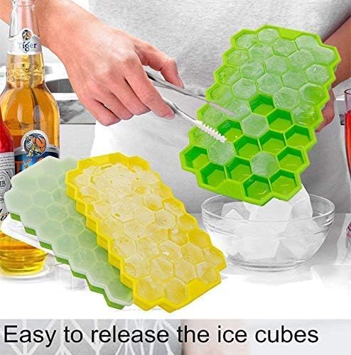 Image of CLOUDVALLEY 4 Pack Silicone Ice Cube Trays with Lids Easy-Release Hexagon Ice Maker for Freezer, Reusable Food-Grade Ice Molds for Cocktail Bar, Whiskey, Iced Coffee & Home Kitchen (Multi Color)
