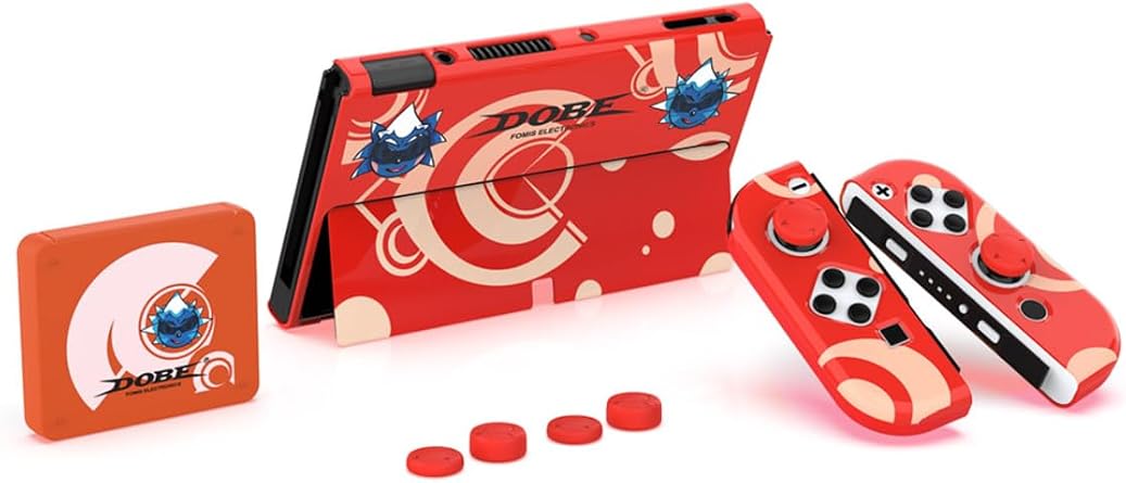 DOBE Nintendo Switch OLED ile Uyumlu 3'ü 1 Arada Standlı Kılıf Seti, Analog Yükseltici ve Oyun Kart Kutusu, Kırmızı