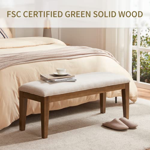 Huimo Upholstered Entryway Bench, Bedroom Bench For End Of Bed, Dining Bench With Padded Seat For Kitchen, Living Room, Fabric Solid Wood Indoor Bench (Beige) #TOP3