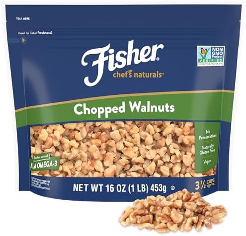 Fisher Chef's Naturals Chopped Walnuts 1 Lb, 100% California Unsalted Walnuts for Baking & Cooking, Snack Topping, Resealable Bag, Great with Yogurt & Cereal, Vegan Protein, Keto Snack, Chopped Nuts