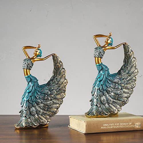 Veemoon Peacock Dancer Figurine Statue Dancing Girl Figure Resin Sculpture Vintage Home Decorations Wedding Birthday Desktop Decorations ( Golden, Blue ) #TOP7
