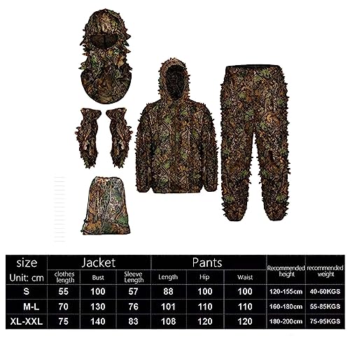 Almencla Terno Ghillie para homens, conjunto de para máscara facial, jaqueta leve com capuz, calça W
