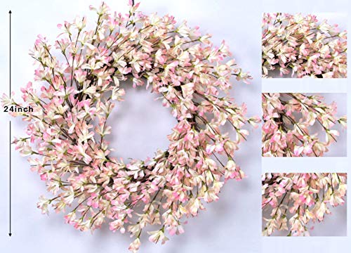 Pink Forsythia Door Wreath 24 Inch Summer Front Door Wreath Blossom Cluster Flower Farmhouse Wreath On Grapevine For Festival Celebration Front Door Wall Window Decoration Home Christmas Decor #TOP1