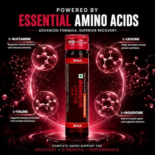 Image of reicuri BCAA + Glutamine, Pack of 20 Ready-to-Drink Vials | 4:2:1:1 BCAA Formula, Pre-Workout & Muscle Recovery, Fast-Absorbing Drinkable Vials