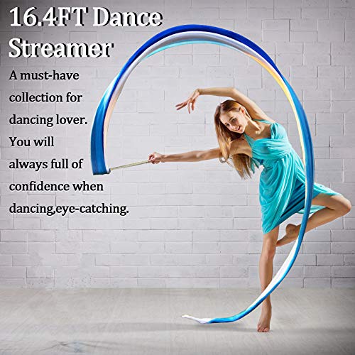 Kikigoal 16.4Ft Dance Streamer Gymnastics Dance Ribbons Belly Dance Real Silk Ribbon Throw Streamer With Rod For Talent Shows, Artistic Dancing, Baton Twirling, Church Praise Etc (Gradual Blue) #TOP1