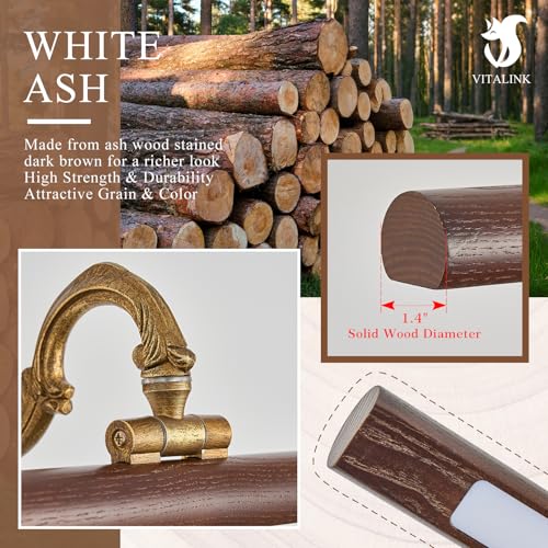 Image of VitaLink Picture Lights for Wall, Remote Control Hardwired Artwork Picture Lighs 27.5 inch Long Retro Gold Wall Paintings Display Lighting Swing Arms Wooden Wall Lamp Bathroom Vanity Light Dimmable
