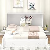 Modern Platform Murphy Bed, Queen Size Mobile Murphy Cube Cabinet Bed with Drawer and Side Little...