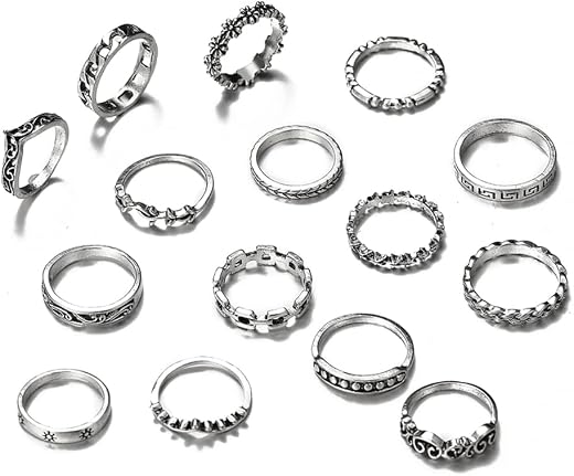 Shining Diva Fashion Latest Stylish Metal Boho Midi Finger Rings for Women and Girls - Set of 15 (D12981r), Silver