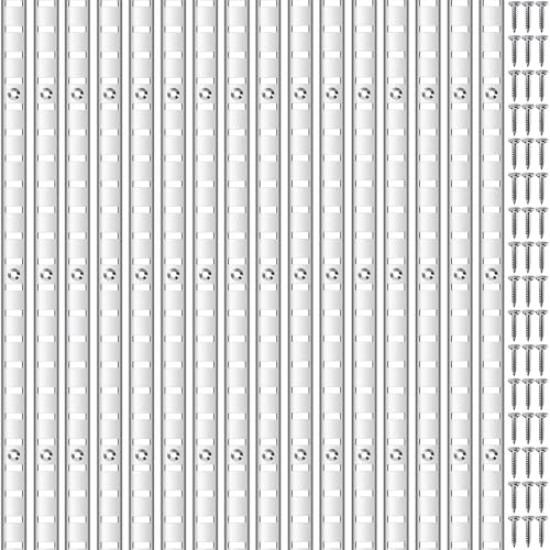 16 Pcs 36 Inch Shelf Track Silver Adjustable Shelf Track System Metal Pilaster Strip Shelf Standards and Brackets for Storage Closet Wall Shelf Organization