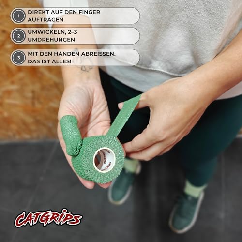 Hook Grip Tape – CATGRIPS – 3 Rollen Crossfit Tape für Finger und Hände – Sicherer Halt beim Weightlifting, WOD und Training – Extra stark haftendes Hookgrip Tape & resistent gegen Chalk