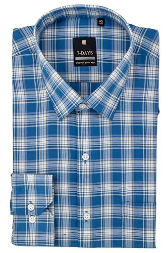 Image of 7-DAYS Men's Premium Checks Formal Shirt - Cotton Rich, Regular Fit, Full Sleeve, with Pocket, Wrinkle Resistant - Stylish Office & Everyday Wear.