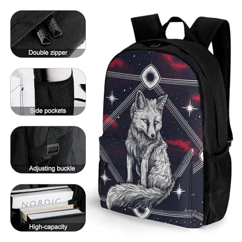 Supdreamc Polyester Daypack for Camping Travel Walking Cycling - Big Capacity Anti-Theft Multipurpose Bookbag, Galaxy Fox Art Camping Outdoor Backpack3