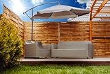 LEHMANN Aluminiowy parasol przeciwsłoneczny, Ø 300 cm, ze stojakiem, duży parasol ogrodowy, regulowany parasol na korbę, ochrona przed słońcem, ochrona przed promieniowaniem UV, wodoszczelny, beż