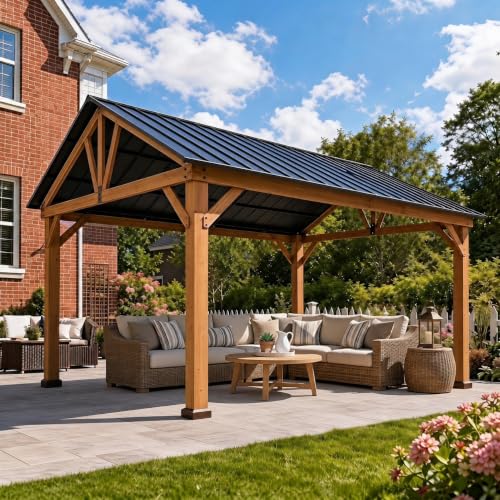 Image of SUNJOY 4x4.6m Garden Solid Wood Waterproof Gazebo