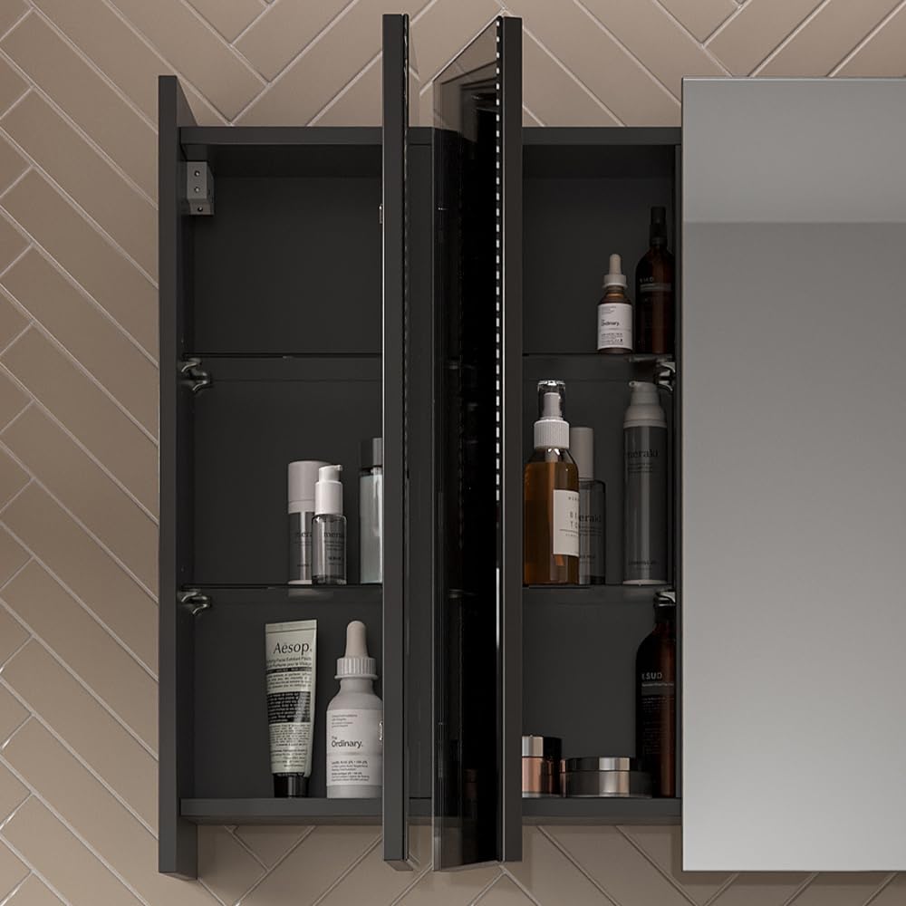 Vicco Specchio contenitore bagno Majest, Antracite, 67.4 x 68 cm con 3 porte a specchio, adatto per montaggio a parete e combinabile con la serie Majest