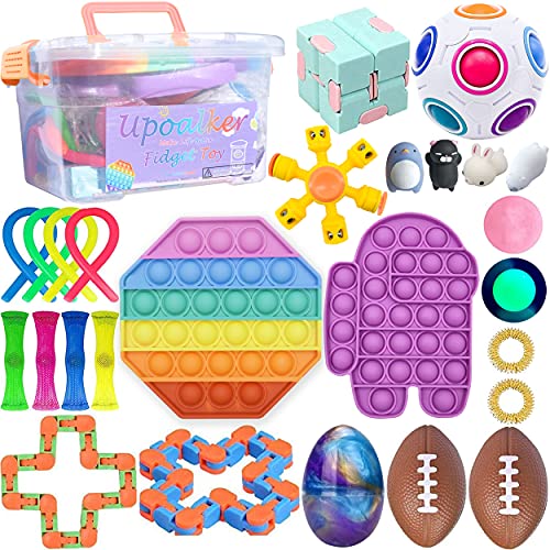 UPOALKER 27 Pcs Fidget Toys Set,pop Fidget Toy Push pop Bubble Sensory Toy Fidget Toys,Figetget Toys,Cheap Sensory Toys Pack for Kids Adults,Relief and Anti-Anxiety Tools.