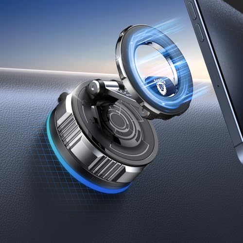 JunDa Suction Cup Magnetic Phone Holder,360° Adjustable Foldable Retractable Suction Cup Car Mount,Compatible with iPhone Android and All Smartphones