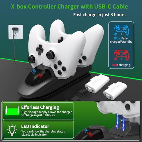 image for PAOBAS Controller Charger Station,Charger with 2 Packs 3600mWh Recharg